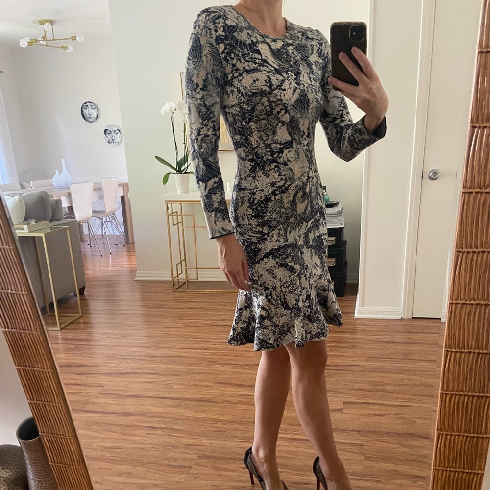 BCBGMAXAZRIA size 2 short long sleeve knit printed dress